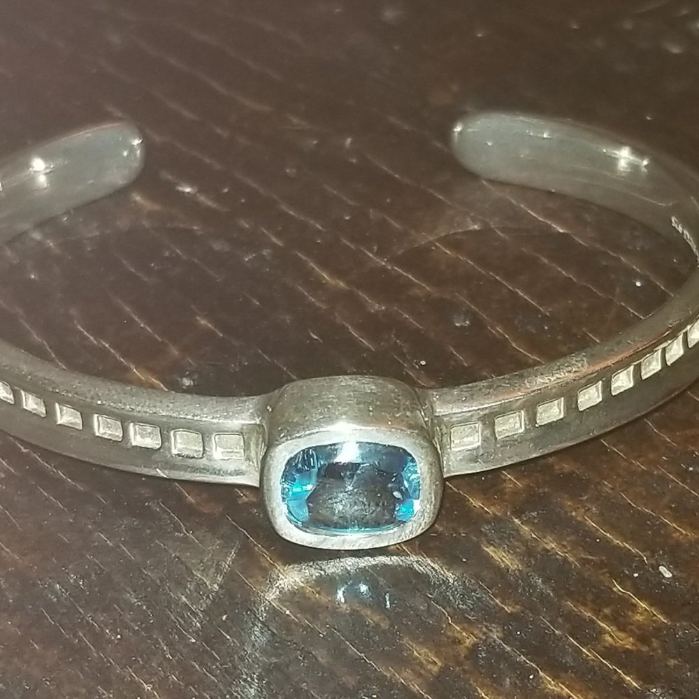 RARE BIRKS MAYORS 925 SILVER LINKS IMPRESSIONS BLUE TOPAZ CUFF BANGLE BRACELET